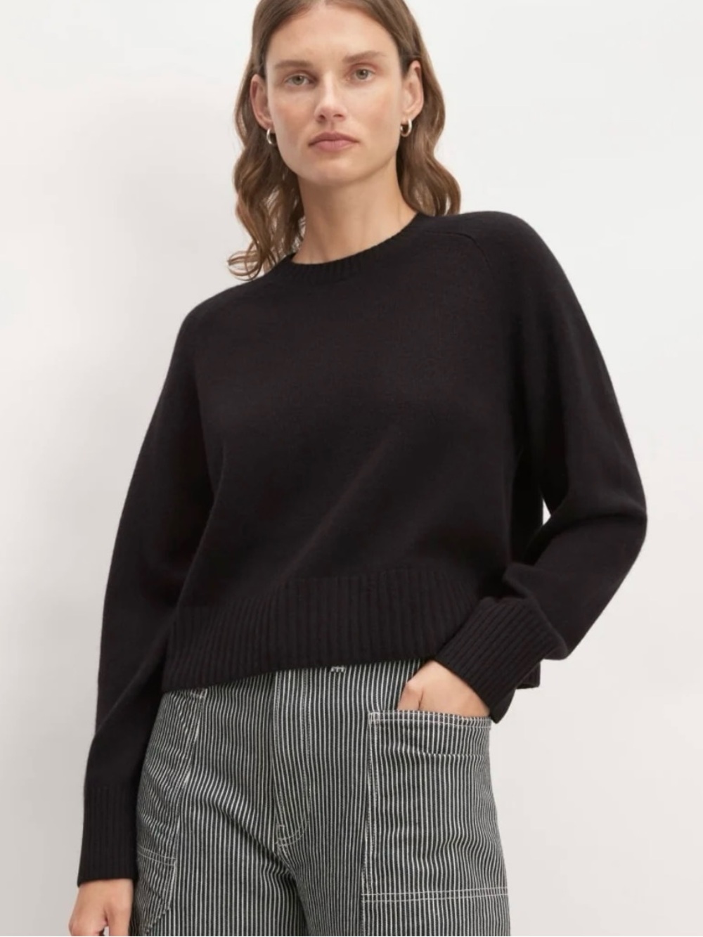 Everlane Cashmere Boxy Crew Sweater Black Cropped Size S Quiet Luxury Classic